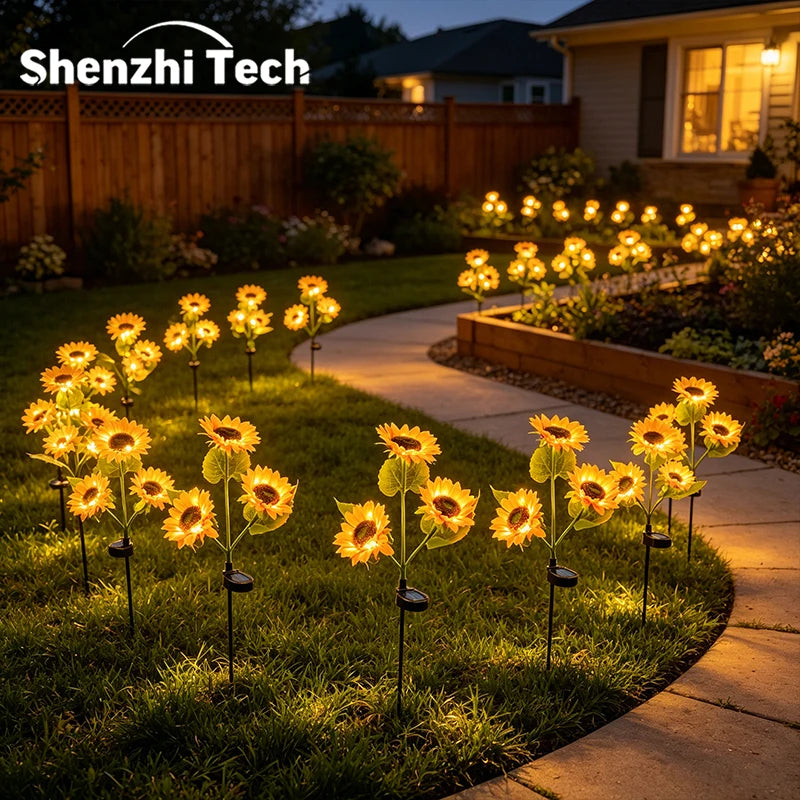 décorations extérieures fleurs tournesol artificielles jaune vert modernes led étanches jardin