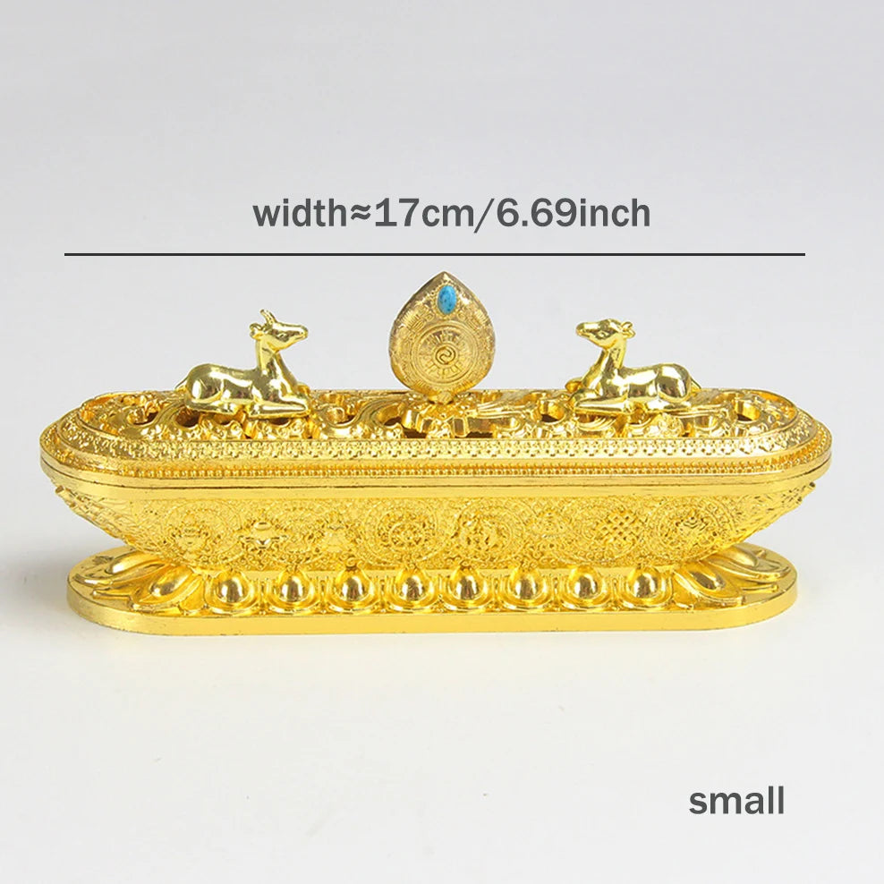 boîte encens métal bronze ornements floraux salon décoration artisanale intérieure doré motifs animaux traditionnels
