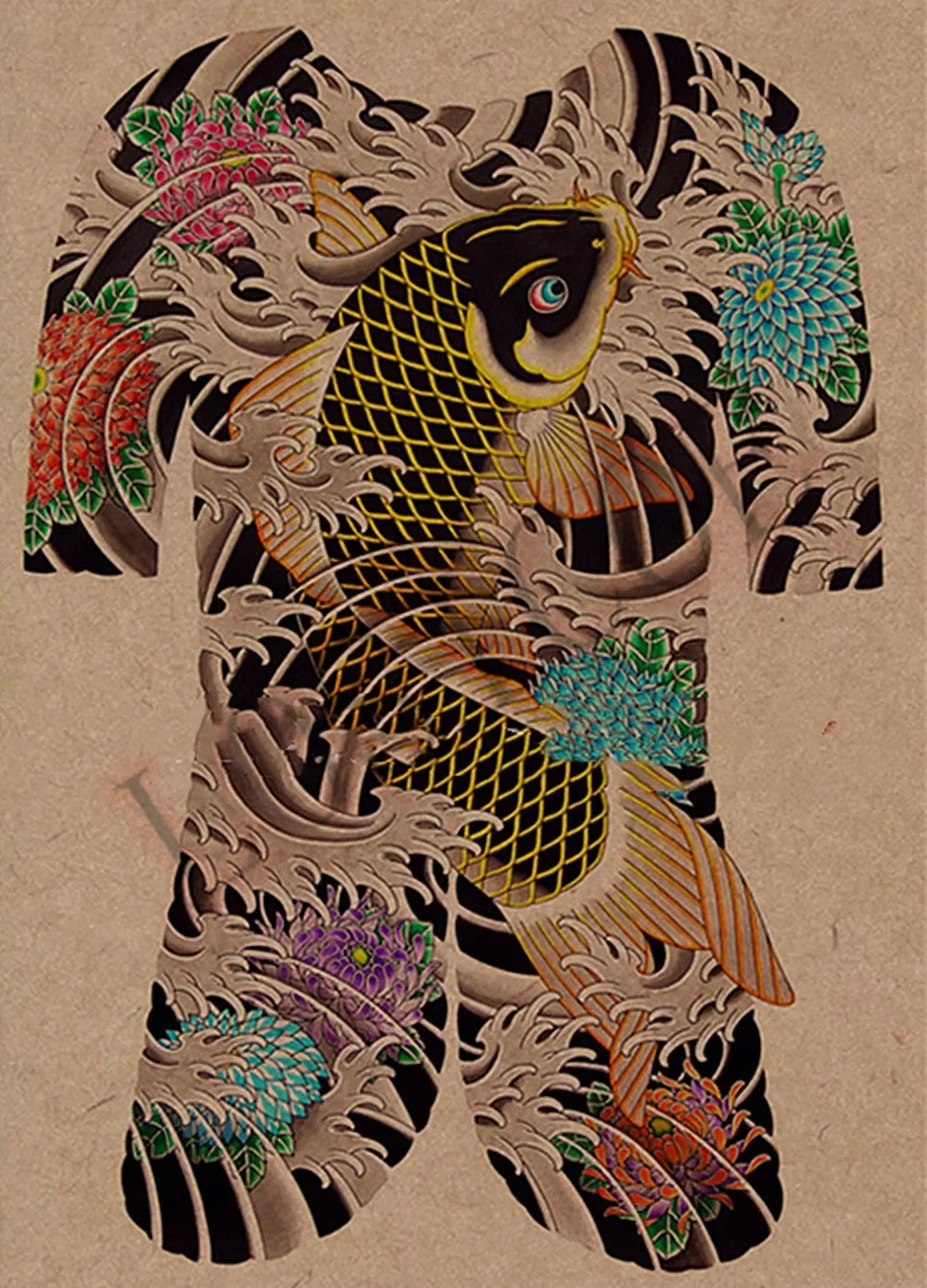 tattoo temporaire tatouage japonais dragon femme fleur noir blanc rouge vert bleu or