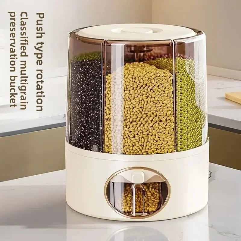 seau rangement rotatif riz céréales hermétique transparent plastique cuisine moderne gris