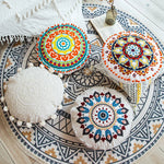 housse coussin rond brodé géométrique floral boho chic coton décor maison salon voiture