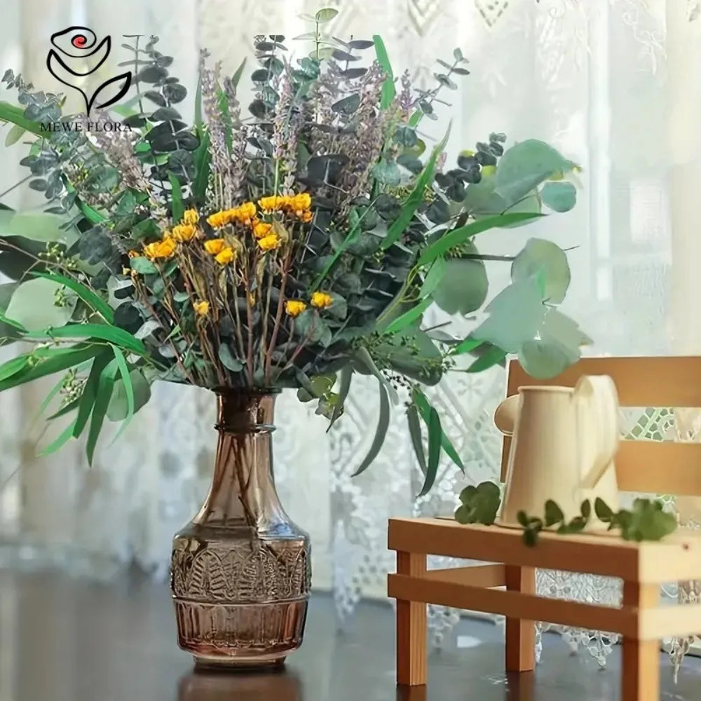 bouquet fleurs séchées naturel eucalyptus lavande vert jaune violet décoration intérieure bohème rustique