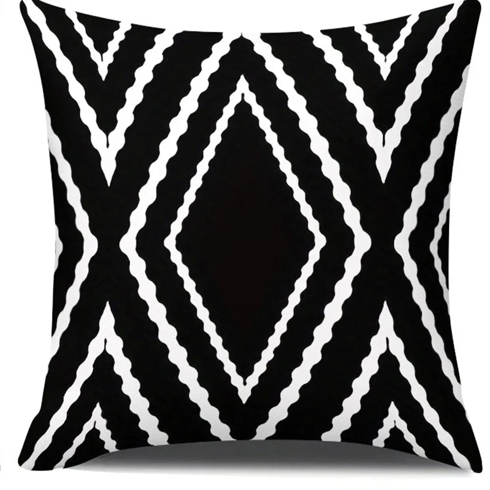 housse coussin polyester motif géométrique noir blanc moderne lit salon voiture