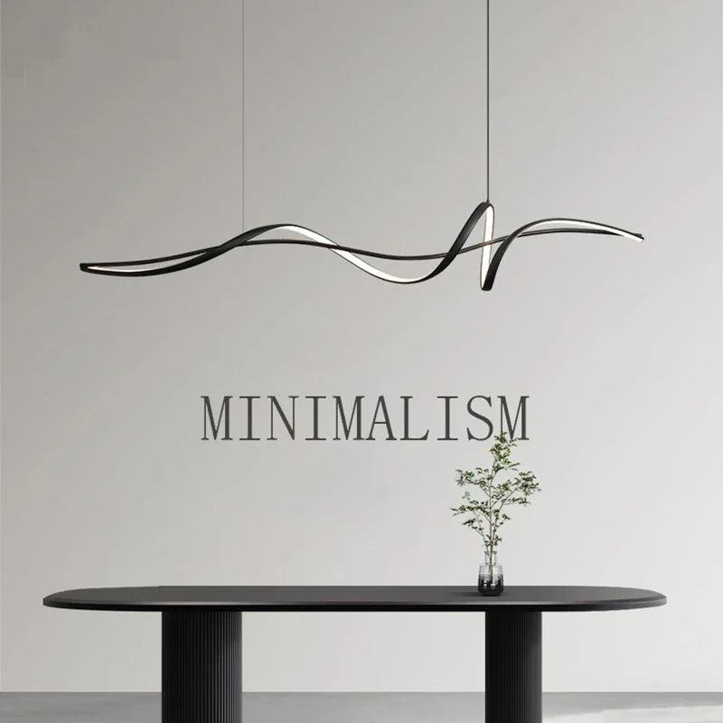 suspension lumineuse ondulé minimaliste aluminium noir blanc or salon table salle manger