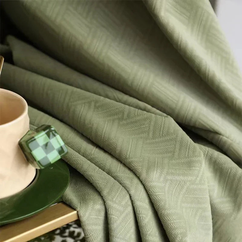 rideau vert olive moderne motif géométrique croix occultant salon chambre maison