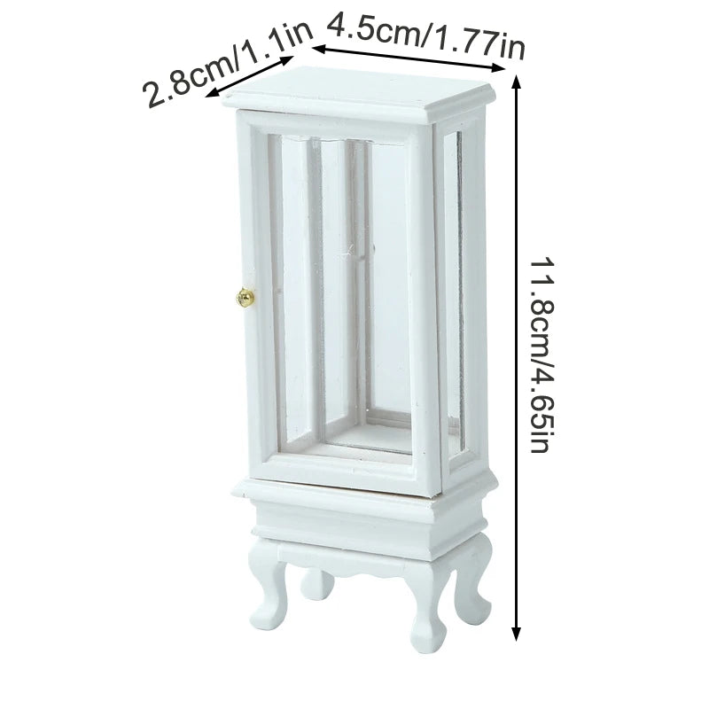 meuble miniature armoire verre transparent classique porte tiroir pieds sculptés blanc marron clair finition