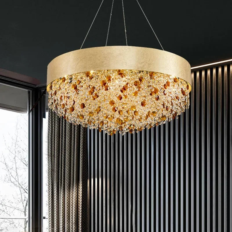 suspension lumineuse moderne doré marron clair translucides brillantes élégante chaînes fixées inclusées