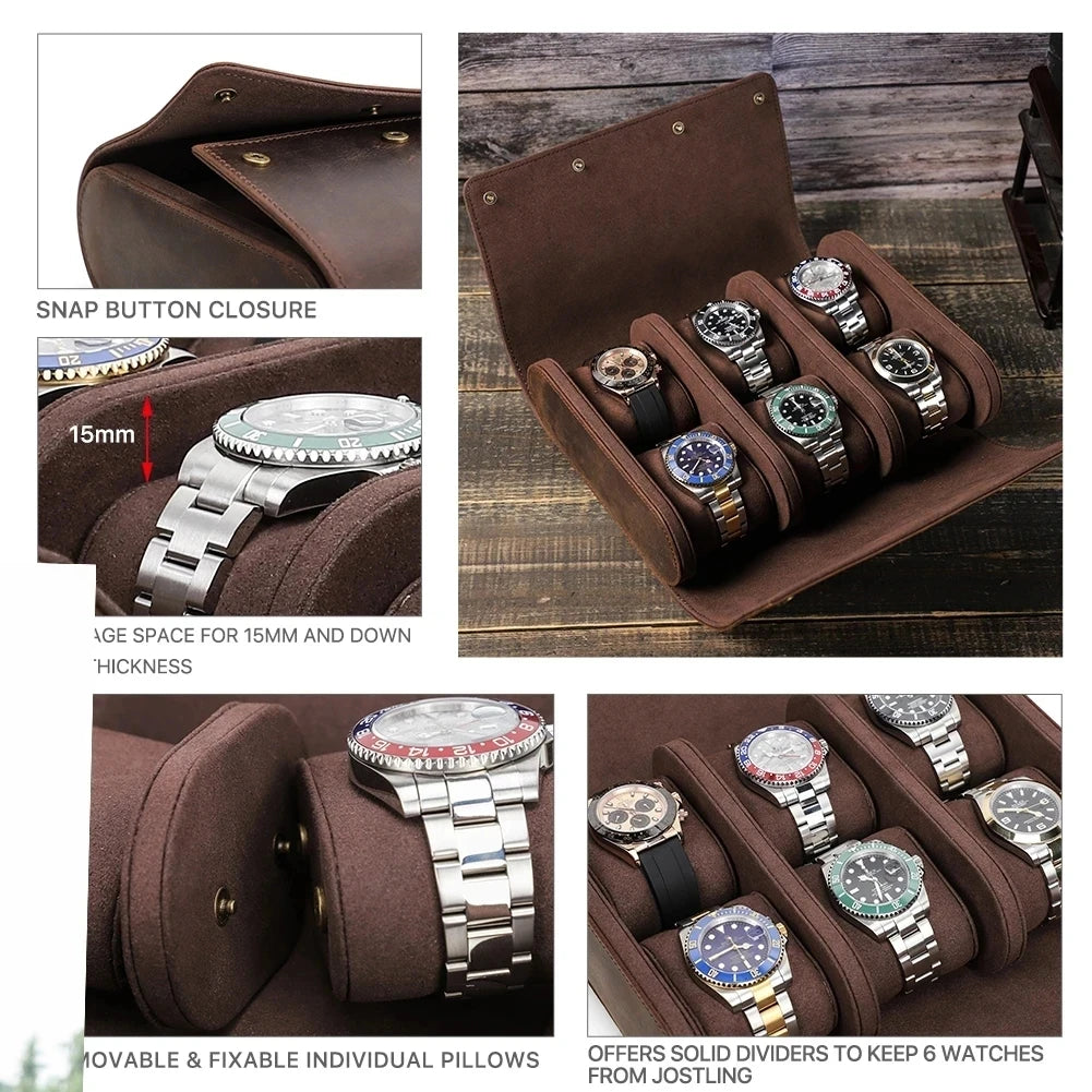 Coffret montre homme en cuir marron - détail fermeture