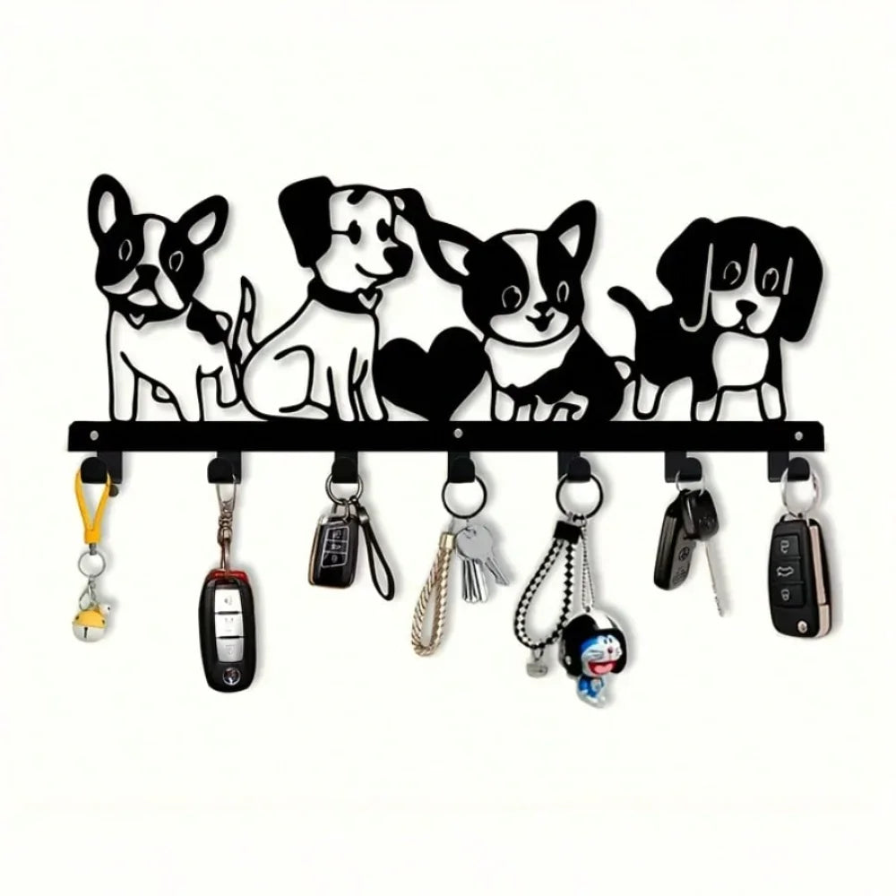 porte clés mural chiens stylisés noir moderne fixations clés supplémentaires