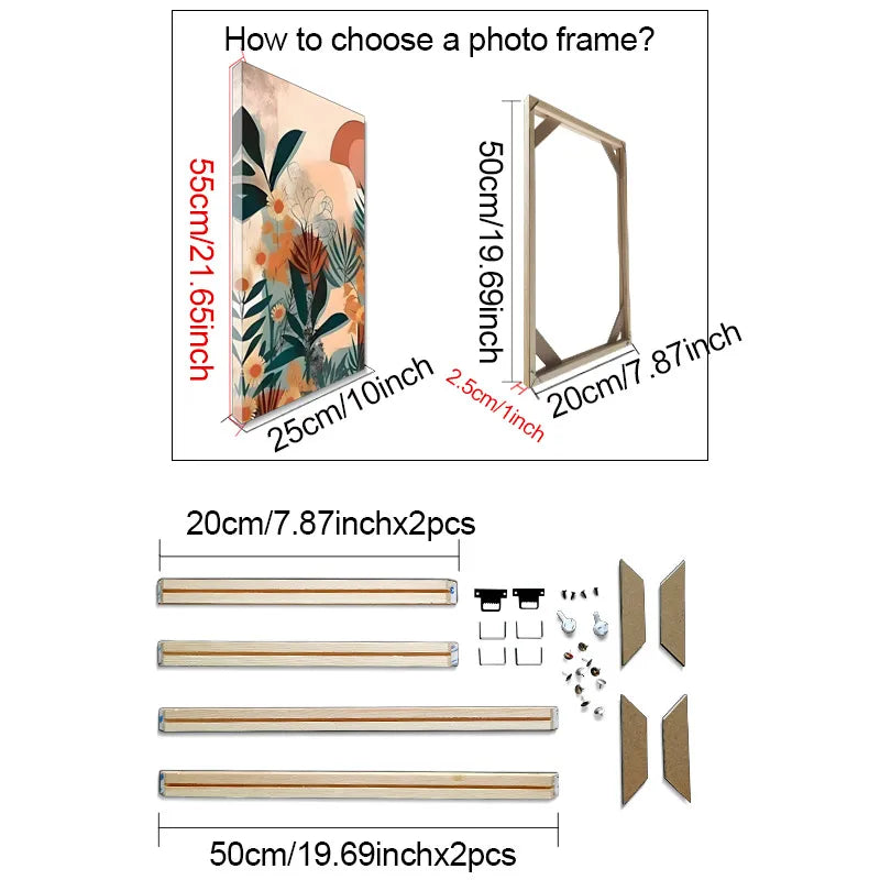 cadre photo bois moderne toile abstraite multicolore fixations 45cm 35cm 40cm