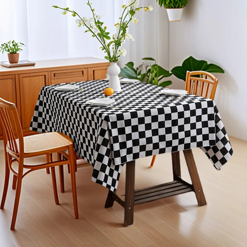 nappe table carreaux noir blanc classique réutilisable polyester coton machine été hiver printemps automne