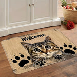 tapis d'entrée moderne chat welcome adhésif résistant extérieur intérieur beige noir vert gris