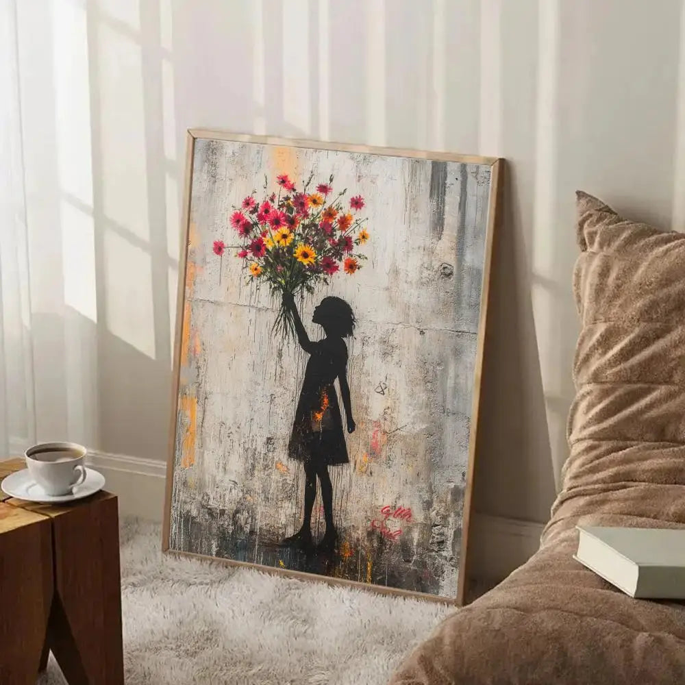 affiche art contemporaine street banksy graphique abstraite noire blanche verte murale salon decoration