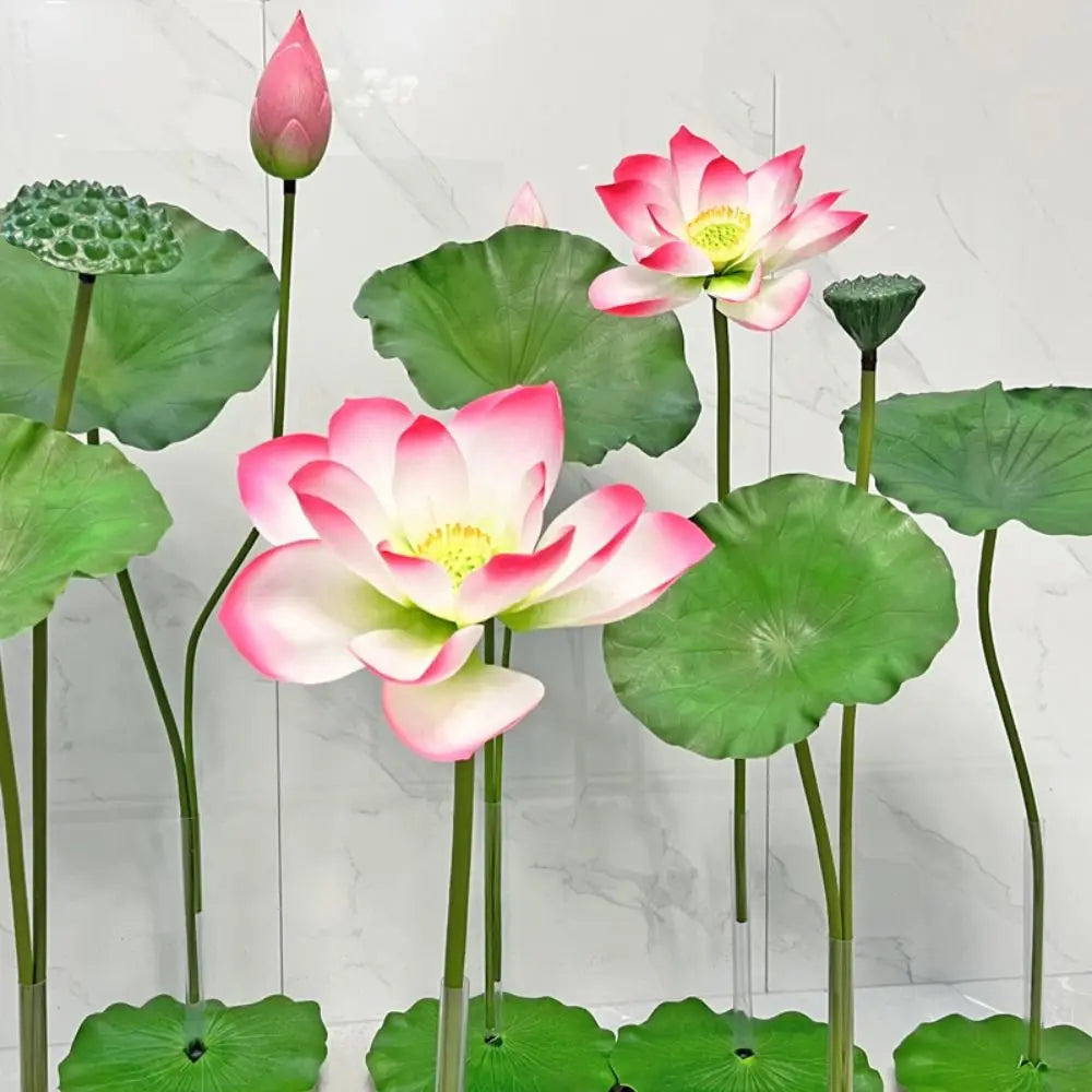 fleur artificielle lotus tige longue décoration intérieure vert rose blanc naturel détaillé Pods Feuilles