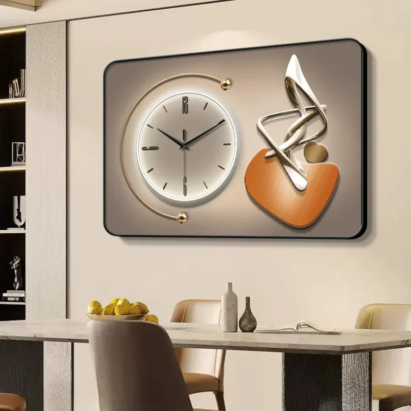 horloge murale moderne gris beige orange contemporain aiguille verre cristal aluminium spray painting
