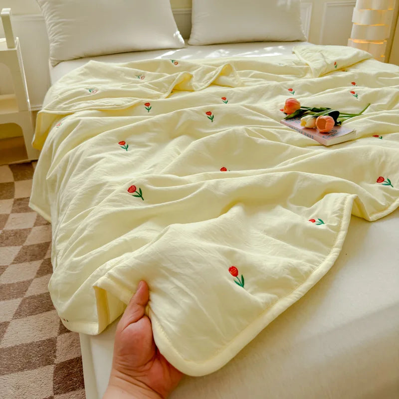 couverture coton fleur bébé lit doux jaune rouge verte simple chambre été rafraîchissante