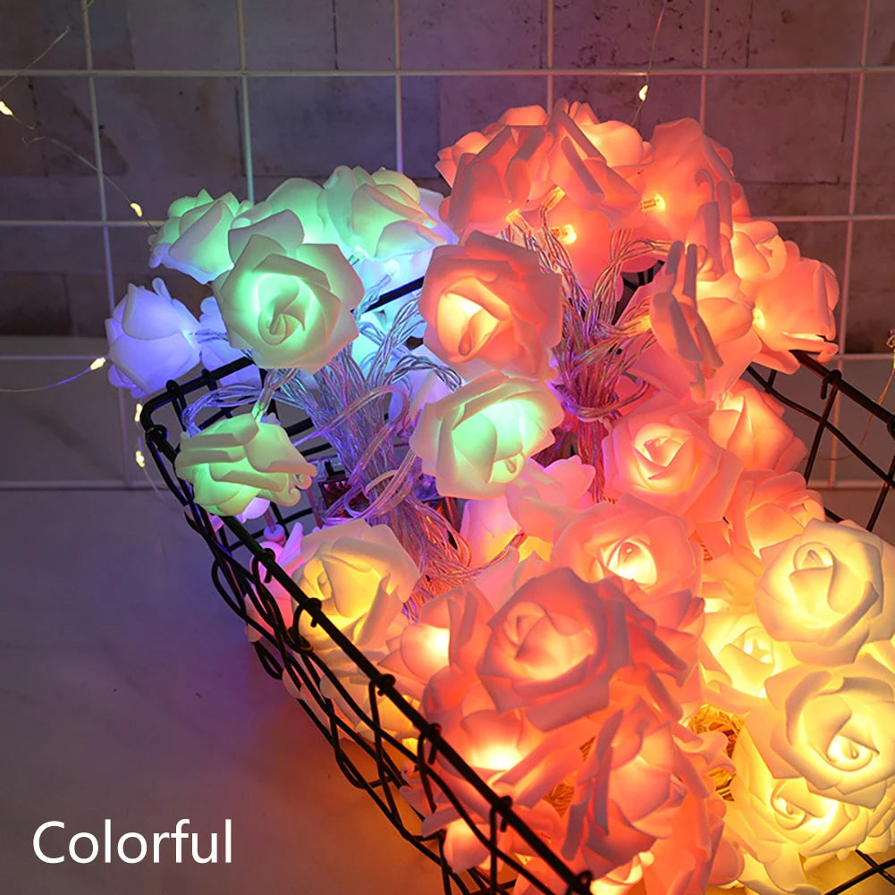 guirlande lumineuse roses décoratives blanc rose rouge adhésive éclairée USB batterie festive