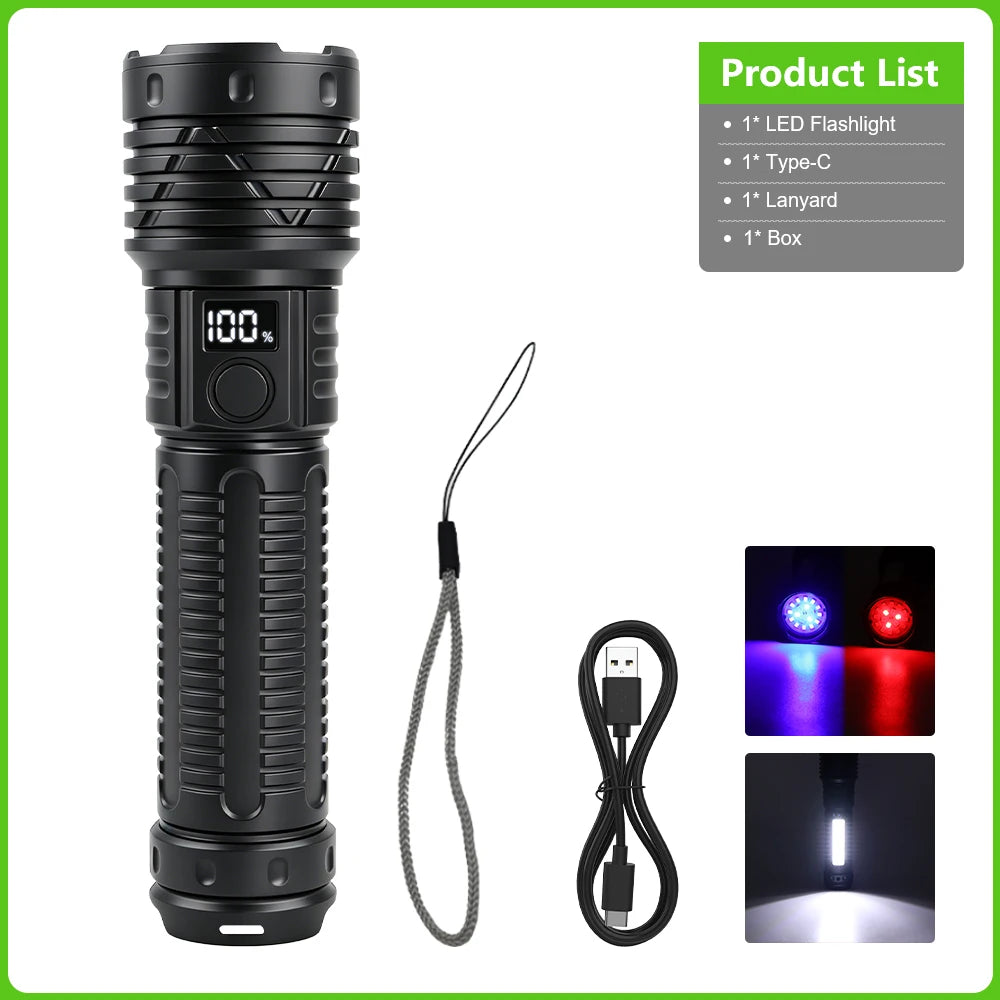 torche rechargeable led ultra puissante 300w lumineuse survie camping travail