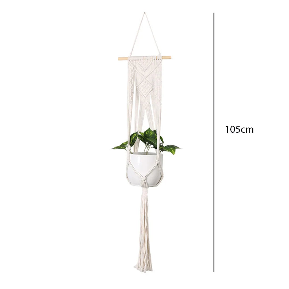 panier suspendu macramé motif géométrique boho chic couleur beige plante incluse fixations decoration maison