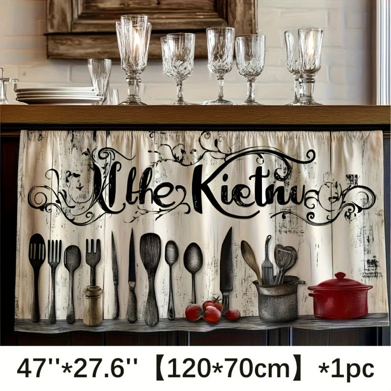 rideau cuisine motif cuillères vintage opacité beige clair noir romain extérieure moderne