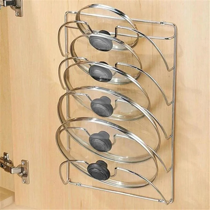 rangement couvercles casserole argenté transparent mur métal moderne minimaliste fixations visuelles