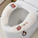 couvre siege toilette peluche blanc jaune imprimé chien doux decoratif anneaux métalliques salle bain