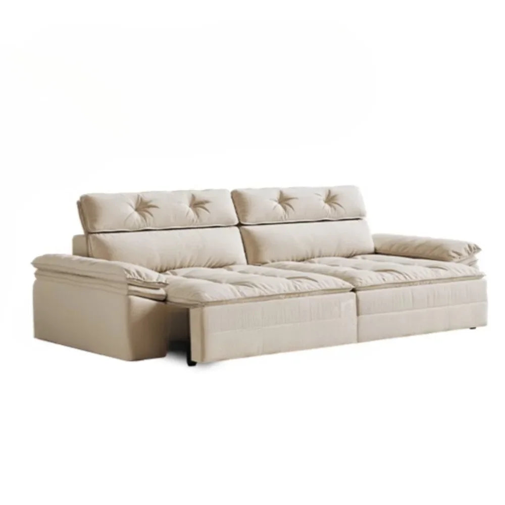 canapé moderne tissus composites beige motif palmiers fixations coussins dimension 280cm