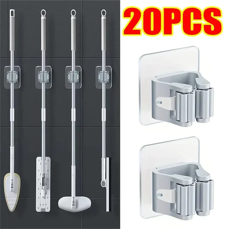 porte balai adhésif transparent moderne porte brosse gris clair multifonctionnel