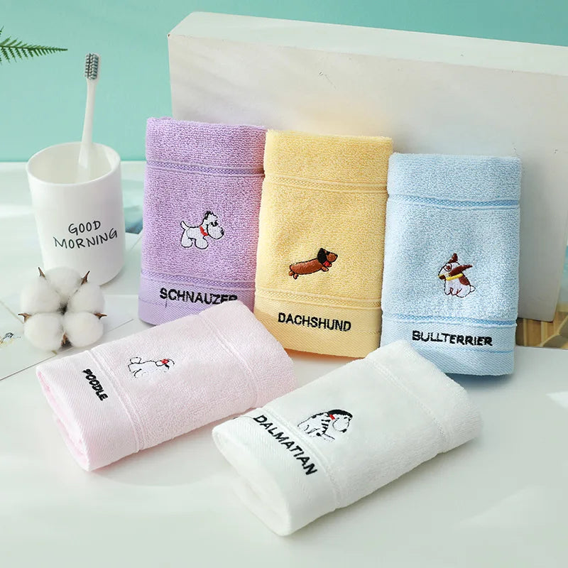 serviettes coton chien mignon violet jaune rose blanc bleu douces absorbantes moderne toilette