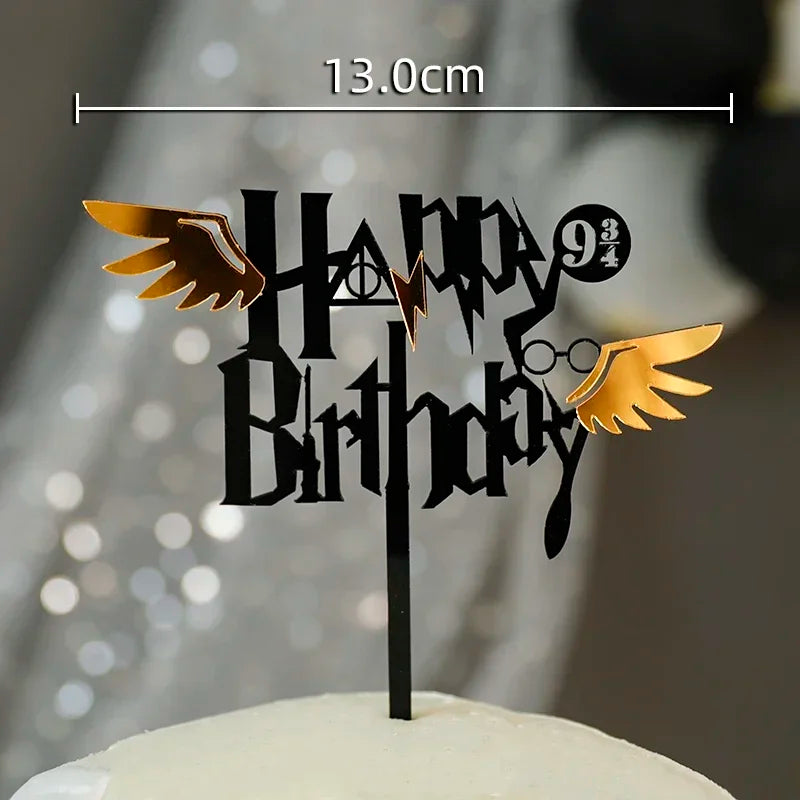 décoration gâteau anniversaire harry potter étoiles chapeau lunettes balai noir