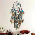 décoration intérieure attrape rêves ethnique plumes fil marron bleu blanc