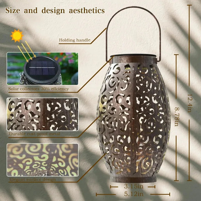 lanterne solaire suspendue noire spirales dorées extérieure artisanale ip44