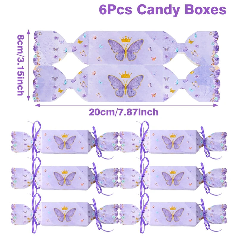 boîtes cadeaux papillons violet rose anniversaire enfant mariage festives rubans dorés