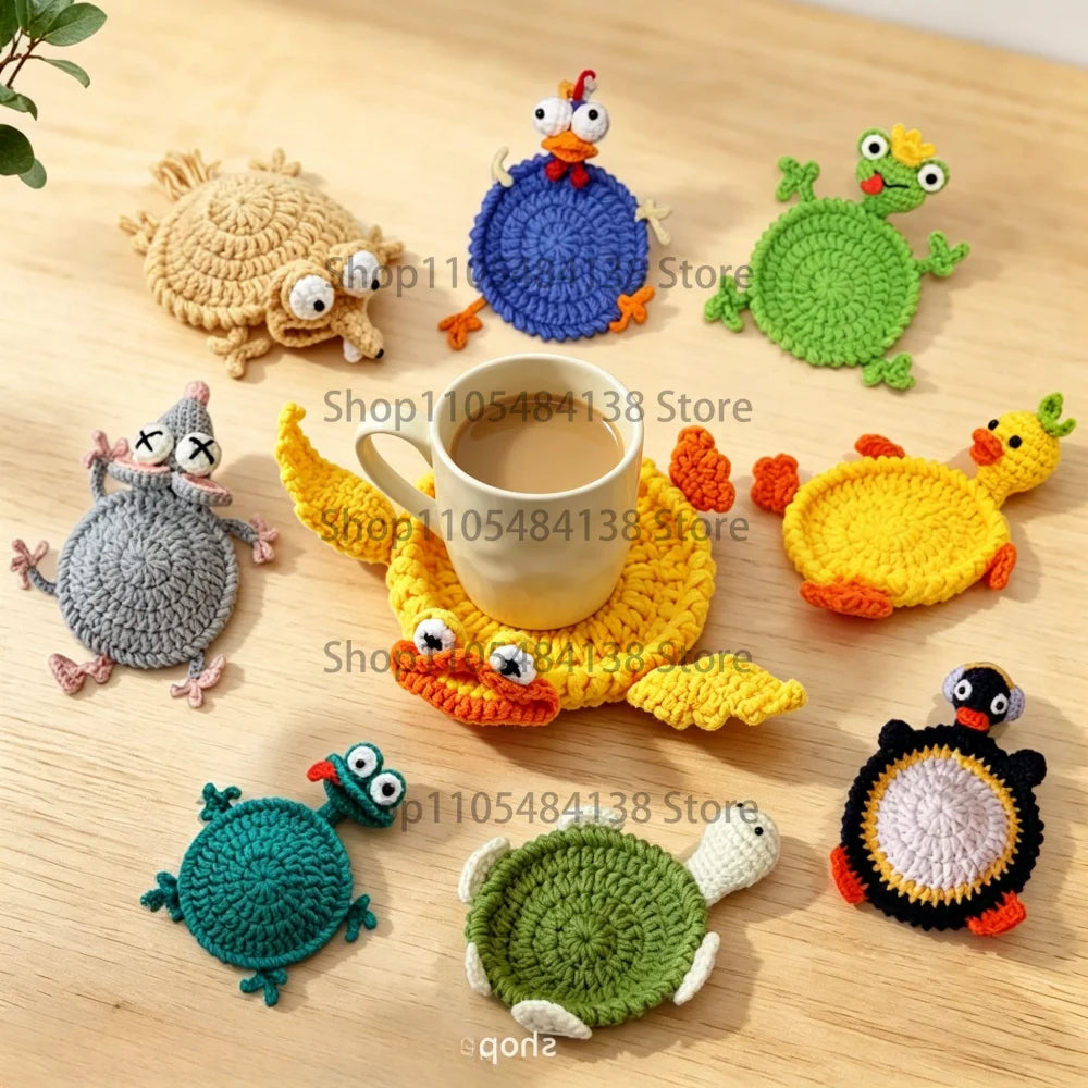 coasters crochetés motif animaux multicolores créatifs respectueux environnement tapis coussinets moderne