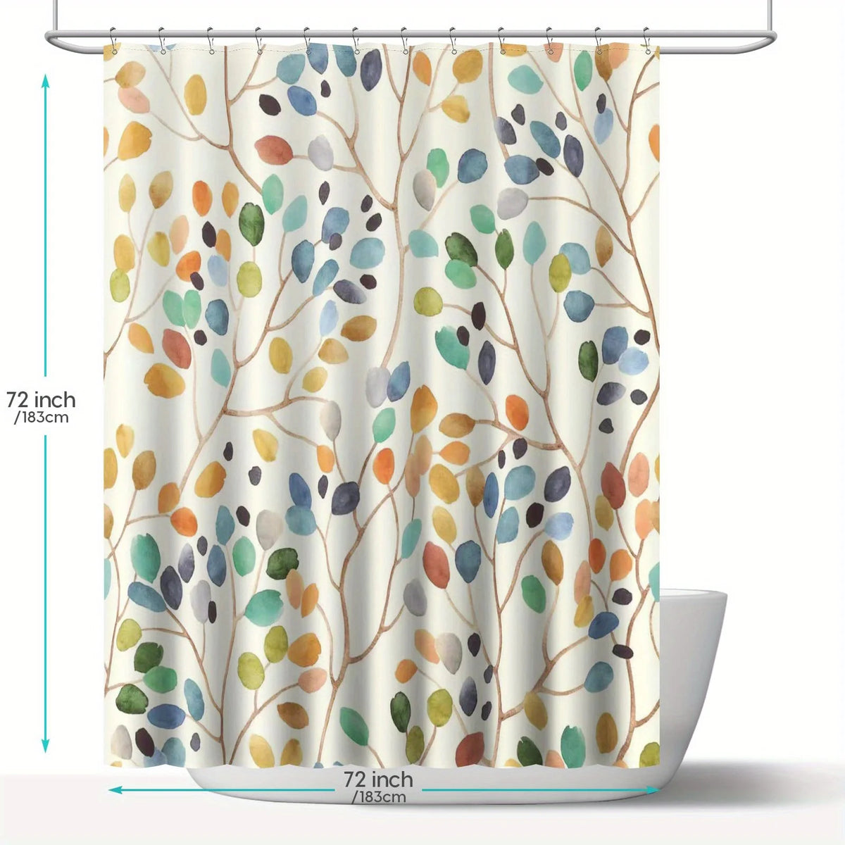 rideau douche botanique motifs feuilles aquarelle couleurs variées tringle métallique