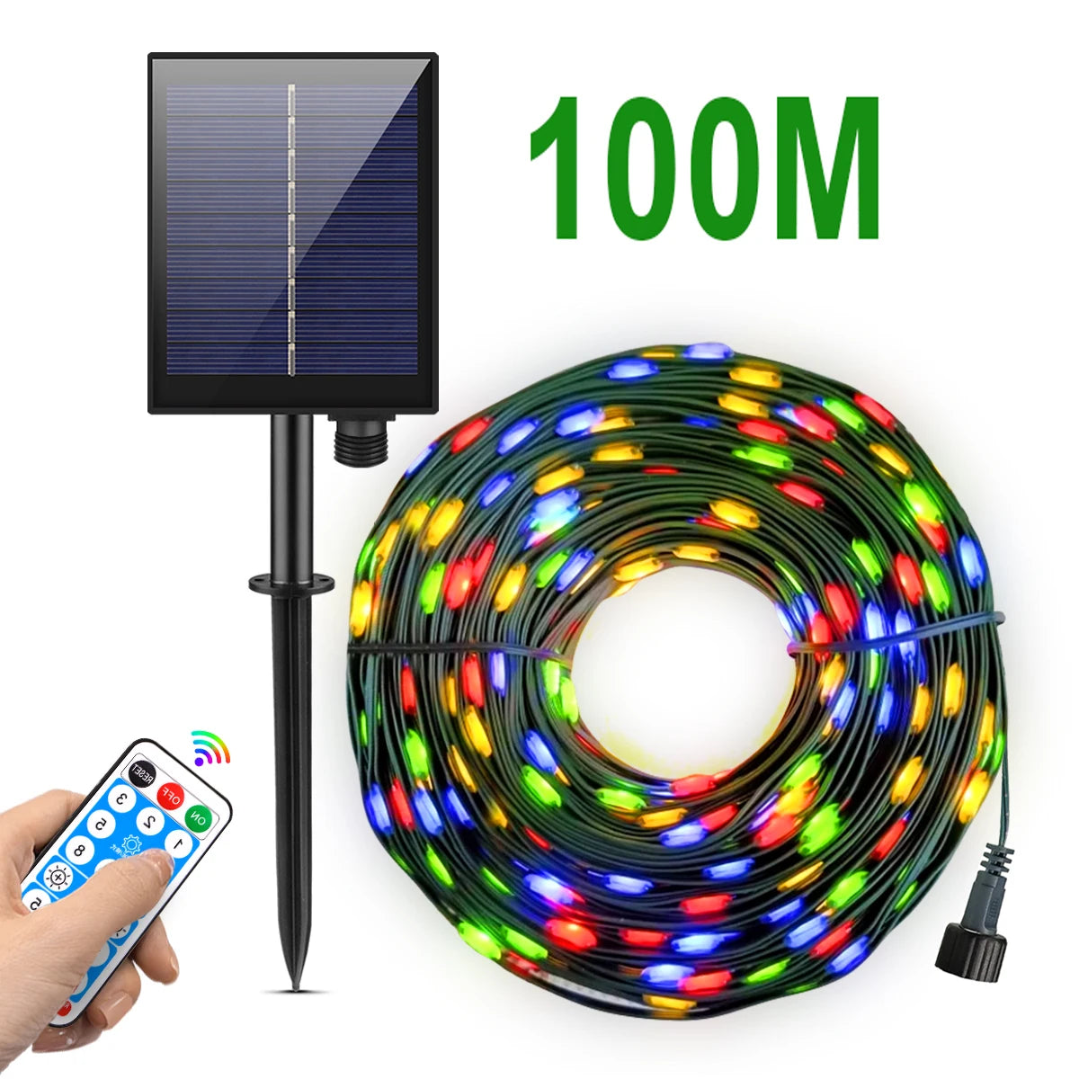 guirlande lumineuse solaire multicolore moderne 100m led contrôleur adaptateur secteur