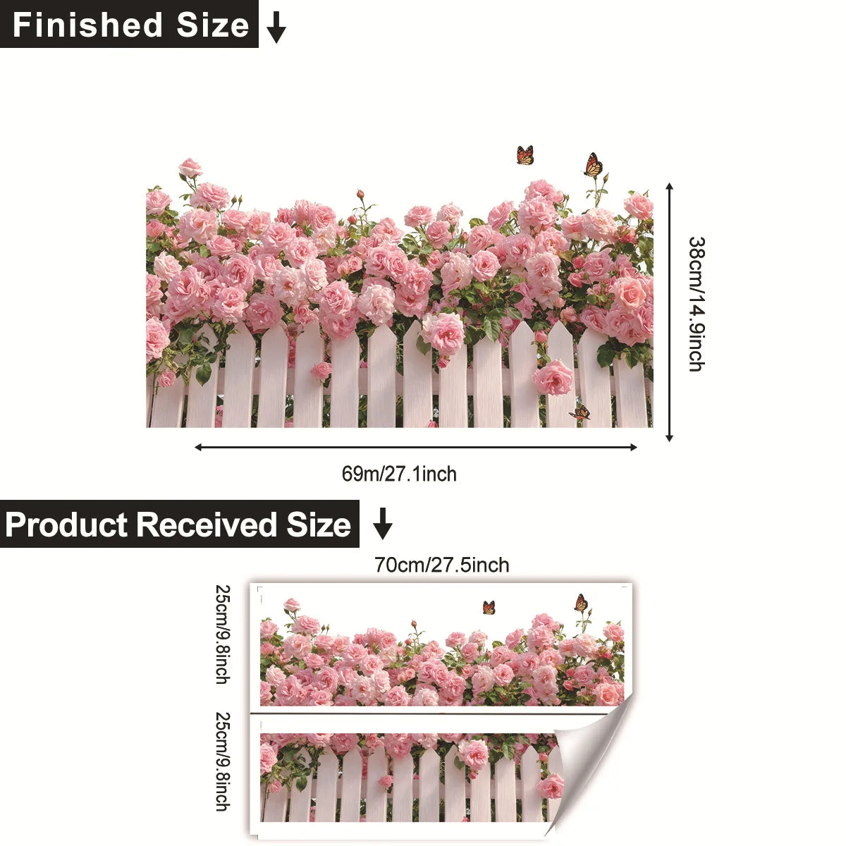 sticker mural fleurs roses feuilles vertes décoration intérieure autocollant roseclair salon chambre