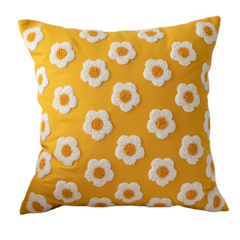 coussins brodés fleurs blancs jaunes modernes 30x50cm opaques décoration maison