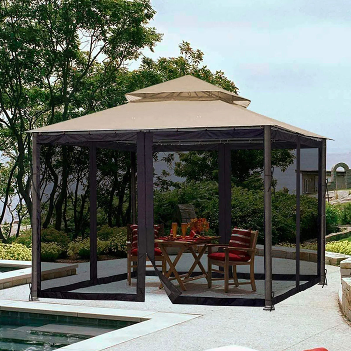 tente jardin trois portes toile imperméable grillage clips amovibles moderne beige noir