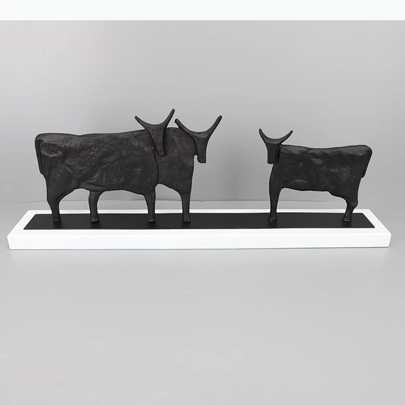 décoration moderne sculpture animaux abstrait brut texturé noir base blanche