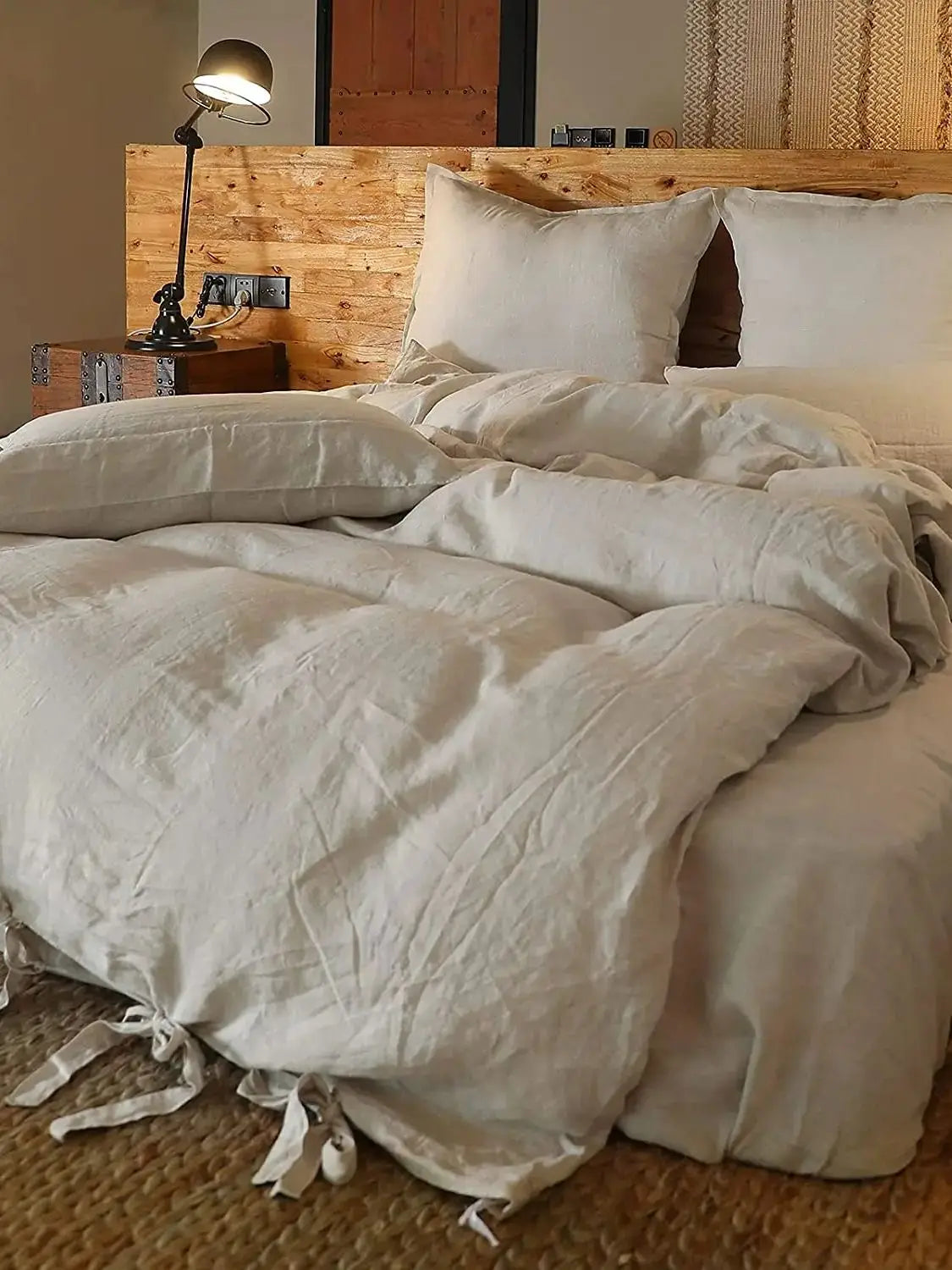 rideau lin blanc franges rustique extérieur boutiques opaques øllets