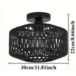 lampe suspendue moderne rustique tissée bambou naturel cadre métallique noir cuisine chambre coucher salle
