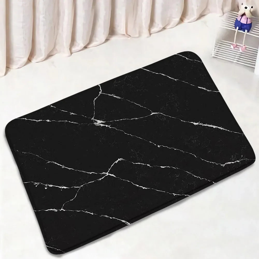 rideau douche marbre noir moderne tapis bain tapis toilette couvercle élégant opaques ensemble pièces