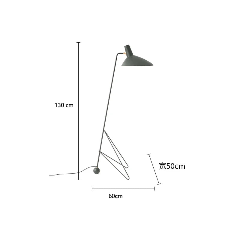 lampadaire led vintage noir pied trépied angle salon chambre coucher abatjour conique mid century