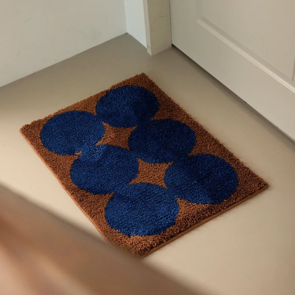 tapis rayé marron vert blanc moderne polyester imperméable lavable machine entrée couloir cuisine salle