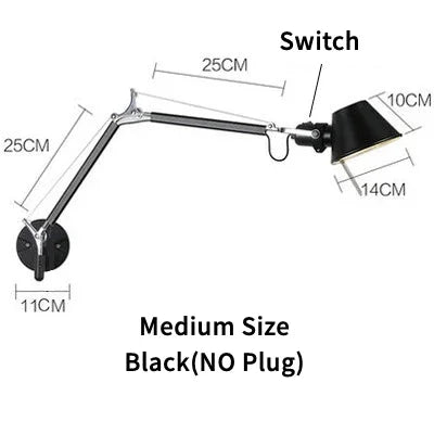 lampe murale articulée moderne noir gris blanc interrupteur fixations minimaliste led eléctrique