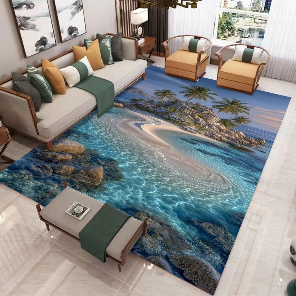 tapis paysage naturel moderne cascade forêt bleu vert blanc gris durable maison hôtelextérieur