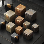 boîtes carrées vintage bois marbré noir marron gris doré.storage thé bonbons noix