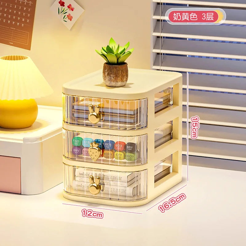 boîte rangement tiroirs transparentes poignées coeurs blanc rose beige