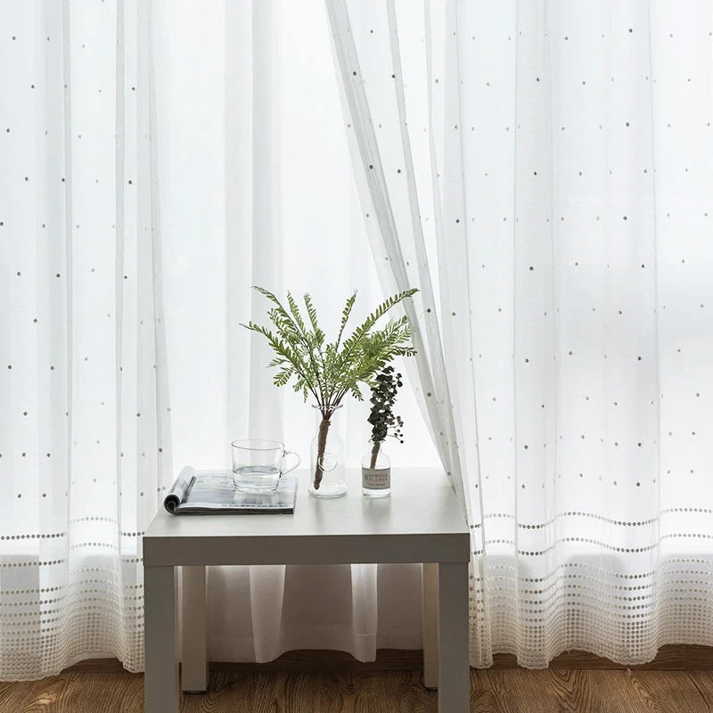 rideau blanc pois minimalist moderne transparent fenêtre extérieure nordic qualite haute
